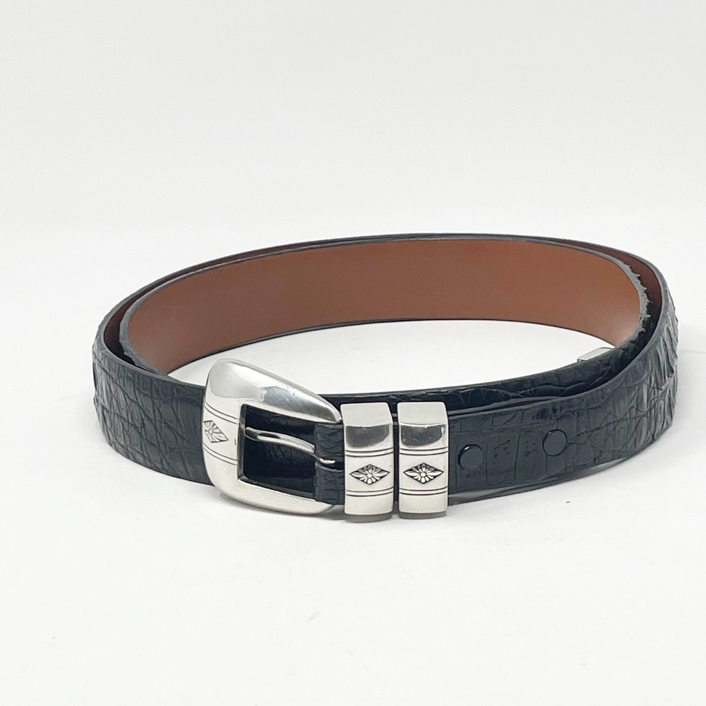 Pinto Ranch Chacon Black Men's Belt 46 Genuine Crocodile Silver Tone Buckle